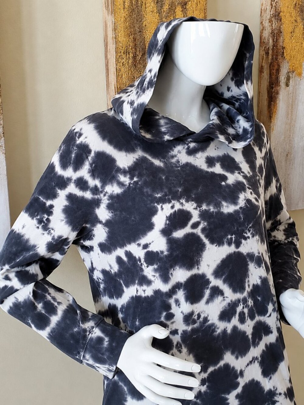 Wonder Nation Tie Dye Black Ribbed Hem Hooded Sweatshirt SZ XL (14-16)